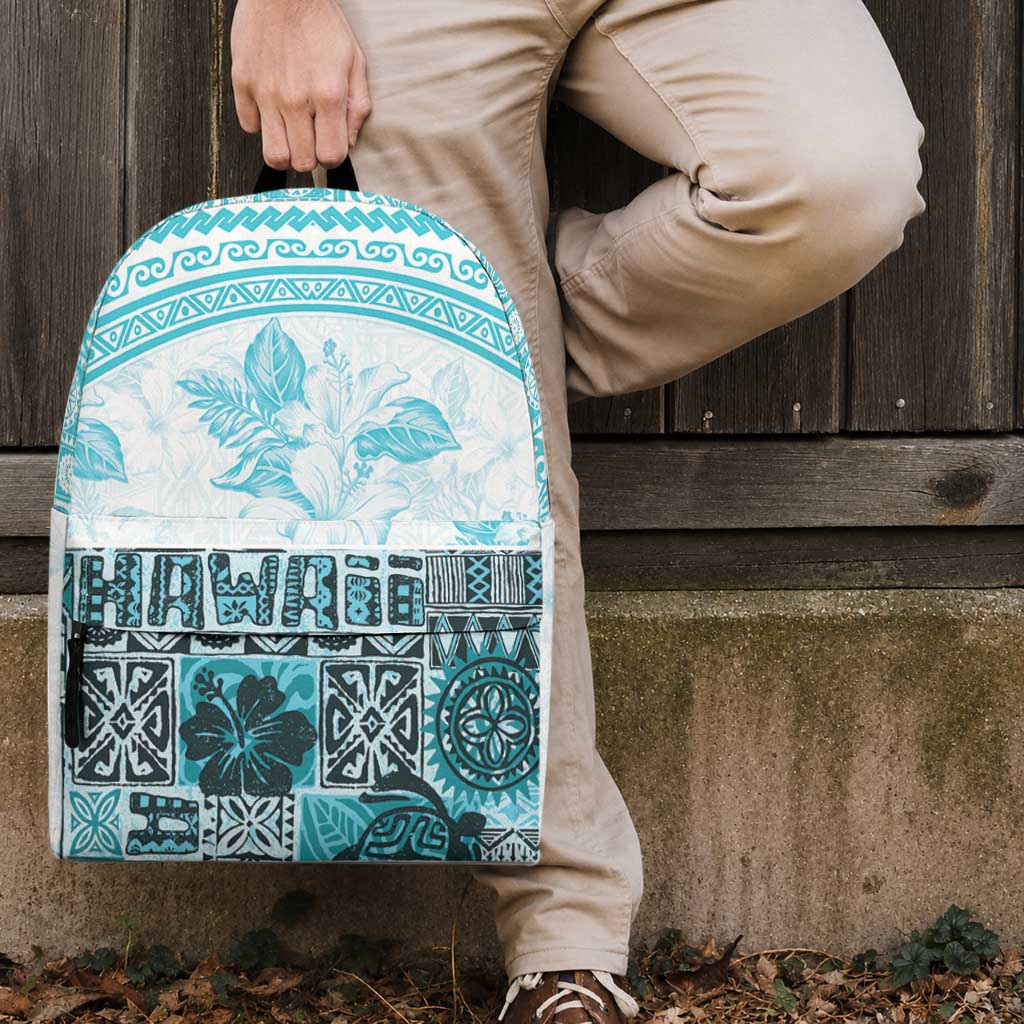Hawaiian Tapa Backpack Traditional Vintage Pattern Aqua LT05 - Polynesian Pride