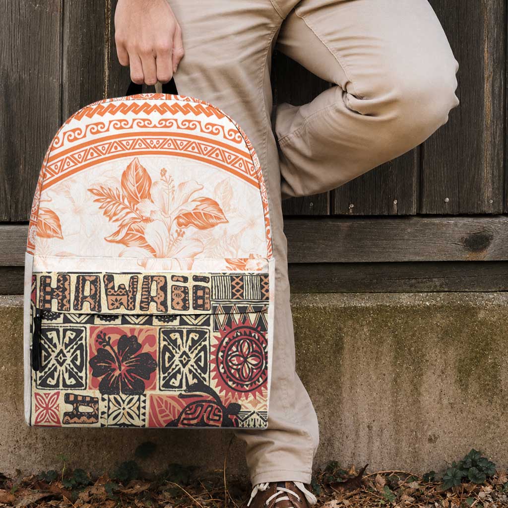 Hawaiian Tapa Backpack Traditional Vintage Pattern Orange LT05 - Polynesian Pride
