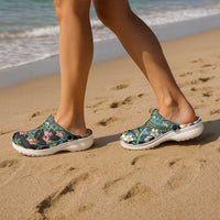 Hawaiian Taro Leaves and Ohia Lehua Clogs Shoes Polynesian Tribal Art Tropical Plants Motifs Colorful LT03 - Polynesian Pride
