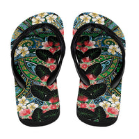 Hawaiian Taro Leaves and Ohia Lehua Flip Flops Polynesian Tribal Art Tropical Plants Motifs Colorful LT03 - Polynesian Pride
