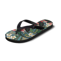 Hawaiian Taro Leaves and Ohia Lehua Flip Flops Polynesian Tribal Art Tropical Plants Motifs Colorful LT03 - Polynesian Pride