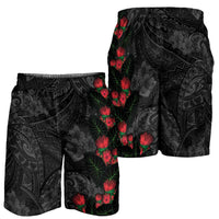 Hawaiian Taro Leaves and Ohia Lehua Shorts for Men Polynesian Tribal Art Tropical Plants Motifs Grayscale LT03 - Polynesian Pride