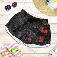 Hawaiian Taro Leaves and Ohia Lehua Shorts for Women Polynesian Tribal Art Tropical Plants Motifs Grayscale LT03 Multicolor - Polynesian Pride