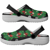 Hawaiian Taro Leaves-Hibiscus and Plumeria Clogs Shoes Polynesian Art-Kakau Tattoo Black