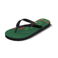 Hawaiian Taro Leaves-Hibiscus and Plumeria Flip Flops Polynesian Art-Kakau Tattoo Green
