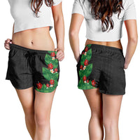 Hawaiian Taro Leaves-Hibiscus and Plumeria Shorts for Women Polynesian Art-Kakau Tattoo Black LT03 - Polynesian Pride