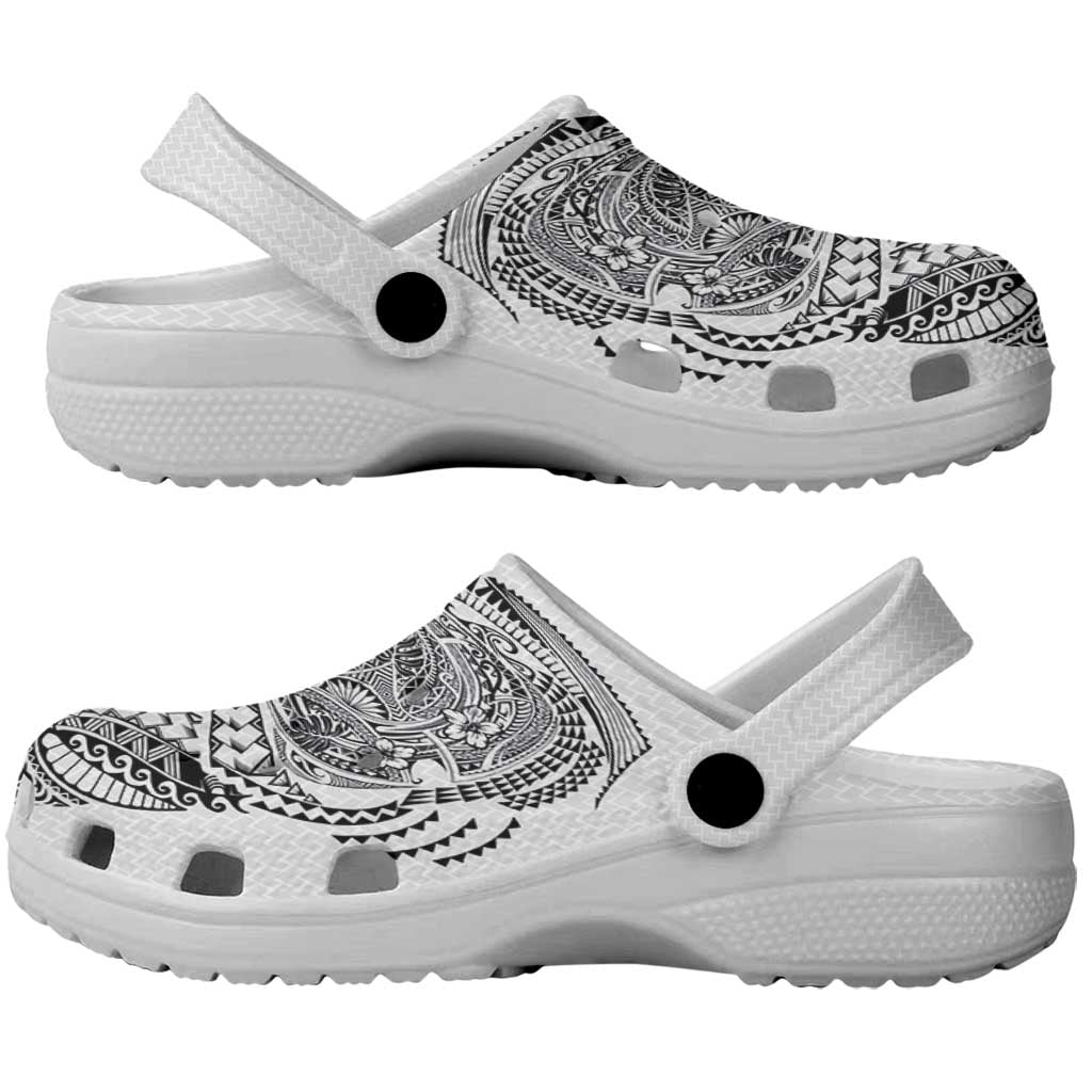 Hawaiian Traditional Tattoos Clogs Shoes Kakau Tribal Tropical Plant Motif White Color