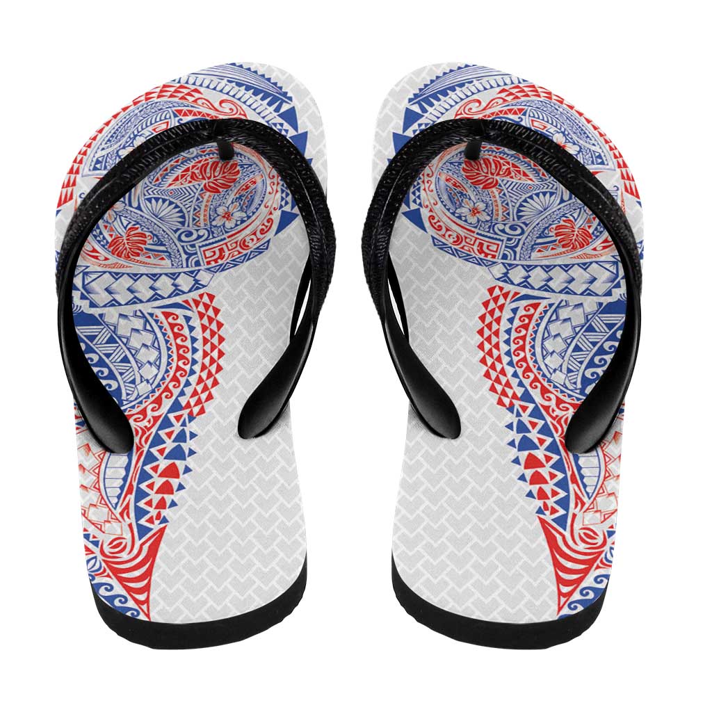 Hawaiian Traditional Tattoos Flip Flops Kakau Tribal Tropical Plant Motif Hawaii Flag Color Inspired LT03 - Polynesian Pride