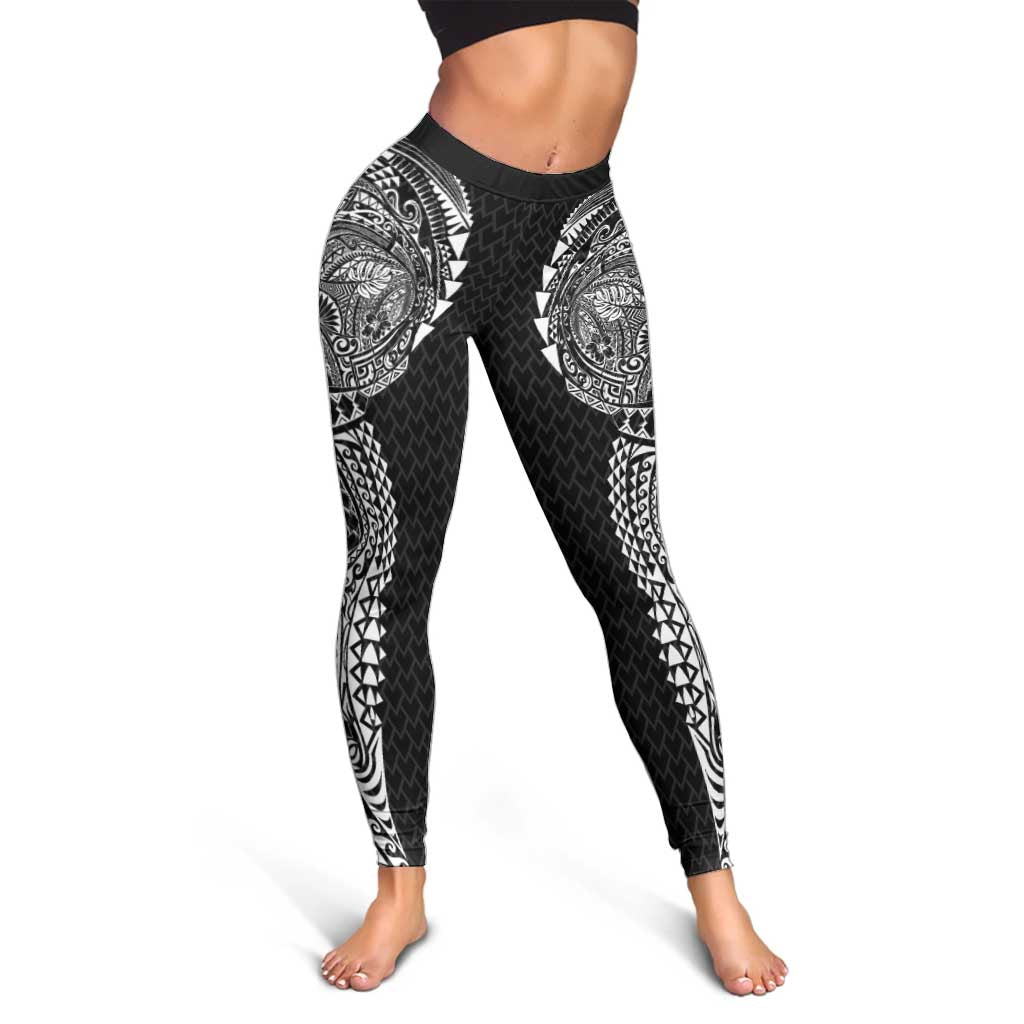 Hawaiian Traditional Tattoos Leggings Kakau Tribal Tropical Plant Motif Black Color