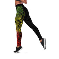 Hawaiian Traditional Tattoos Leggings Kakau Tribal Tropical Plant Motif Kanaka Maoli Flag Color Inspired LT03 Multicolor - Polynesian Pride