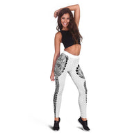 Hawaiian Traditional Tattoos Leggings Kakau Tribal Tropical Plant Motif White Color