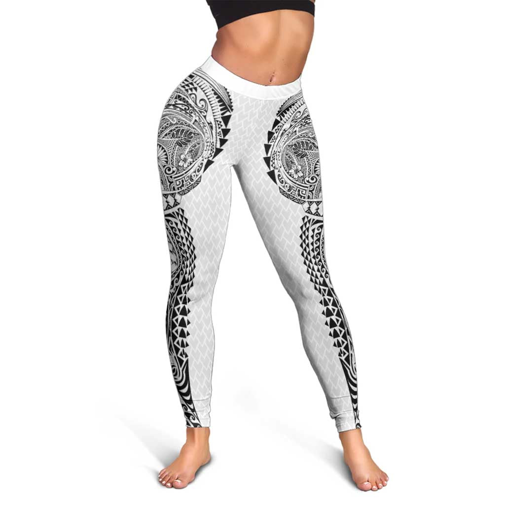 Hawaiian Traditional Tattoos Leggings Kakau Tribal Tropical Plant Motif White Color