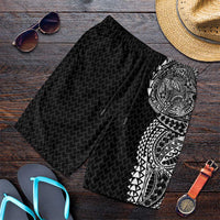 Hawaiian Traditional Tattoos Shorts for Men Kakau Tribal Tropical Plant Motif Black Color
