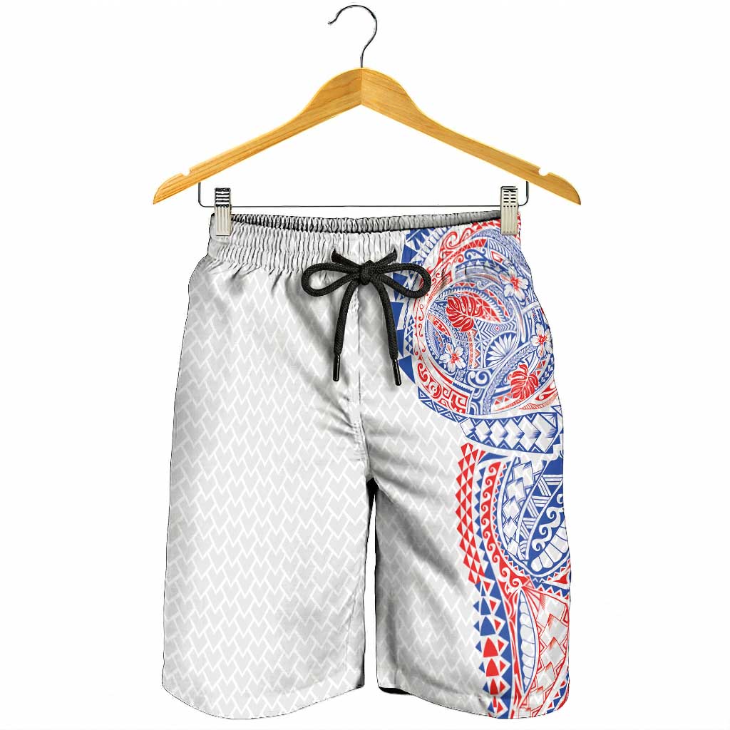Hawaiian Traditional Tattoos Shorts for Men Kakau Tribal Tropical Plant Motif Hawaii Flag Color Inspired LT03 - Polynesian Pride