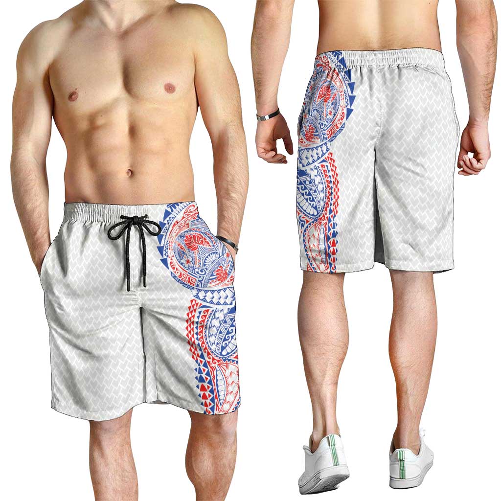 Hawaiian Traditional Tattoos Shorts for Men Kakau Tribal Tropical Plant Motif Hawaii Flag Color Inspired LT03 - Polynesian Pride