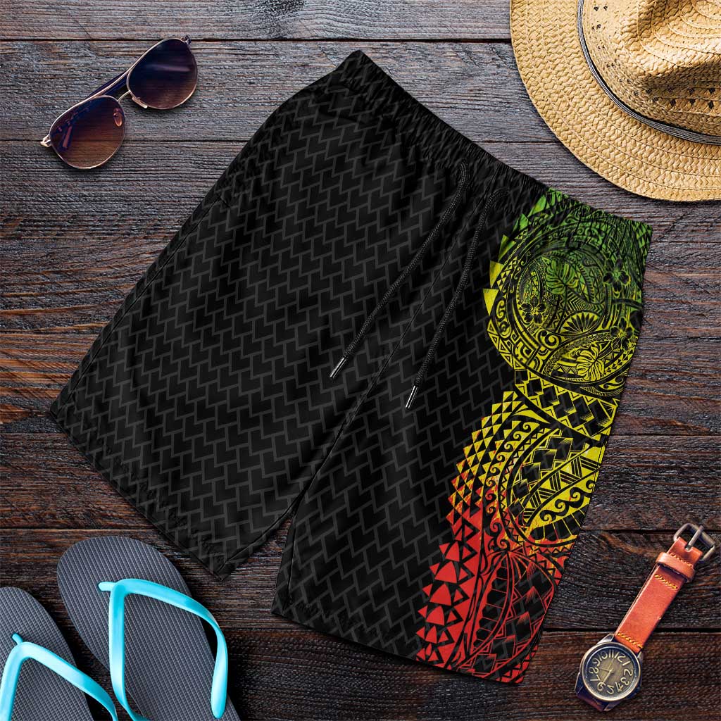 Hawaiian Traditional Tattoos Shorts for Men Kakau Tribal Tropical Plant Motif Kanaka Maoli Flag Color Inspired LT03 Multicolor - Polynesian Pride