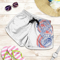 Hawaiian Traditional Tattoos Shorts for Women Kakau Tribal Tropical Plant Motif Hawaii Flag Color Inspired LT03 Multicolor - Polynesian Pride