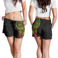 Hawaiian Traditional Tattoos Shorts for Women Kakau Tribal Tropical Plant Motif Kanaka Maoli Flag Color Inspired LT03 - Polynesian Pride