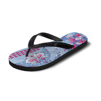 Hawaiian Tribal Manta Ray Flip Flops Kakau Tattoo and Flowers Surfing Waves Pattern Soft Color
