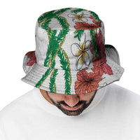 Hawaiian Tropical Flowers and Maile Pikake Bucket Hat Polynesian Tribal Pattern White Color LT03 - Polynesian Pride