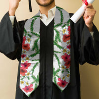 Hawaiian Tropical Flowers and Maile Pikake Graduation Stole Polynesian Tribal Pattern White Color