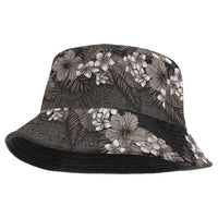 Hawaiian Tropical Flowers and Tribal Polynesian Tattoo Bucket Hat Grayscale Mode LT03 One Size Black - Polynesian Pride