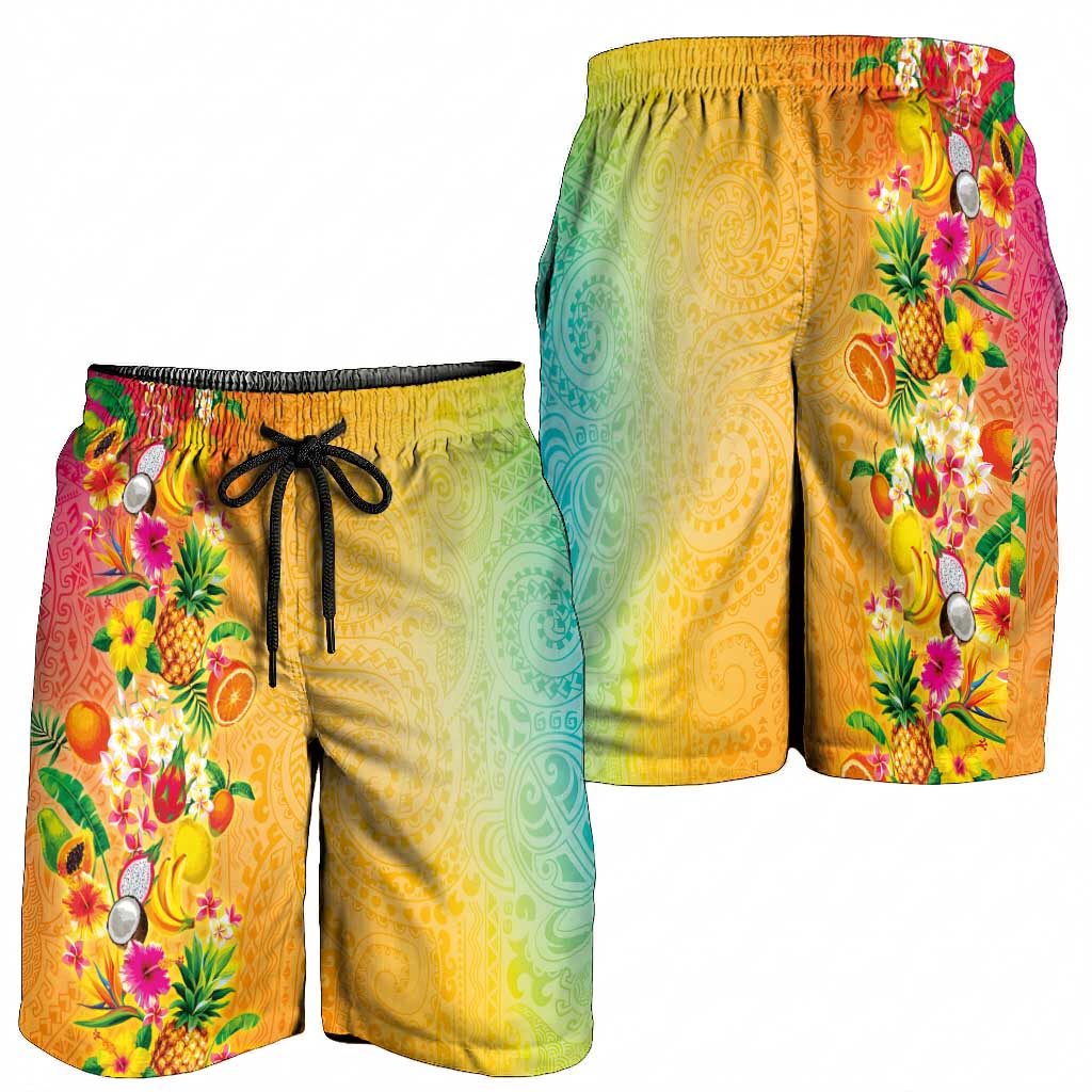 Hawaiian Tropical Fruits and Plants Shorts for Men Kakau Pattern Summer Vibe