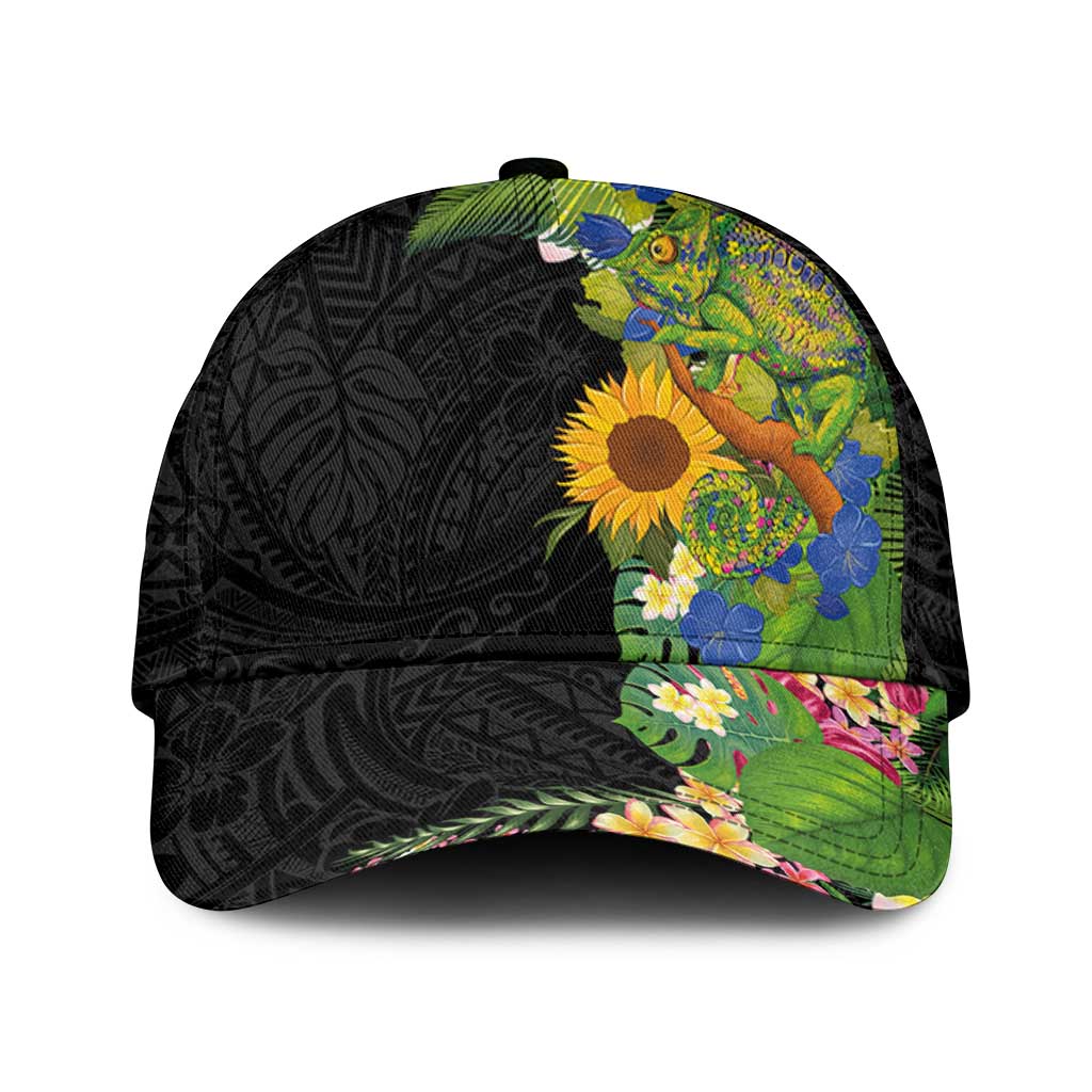 Hawaiian Tropical Plants and Chameleon Classic Cap Polynesian Art Colorful - Polynesian Pride