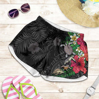 Hawaiian Tropical Plants and Turtles Shorts for Women Polynesian Art Motifs