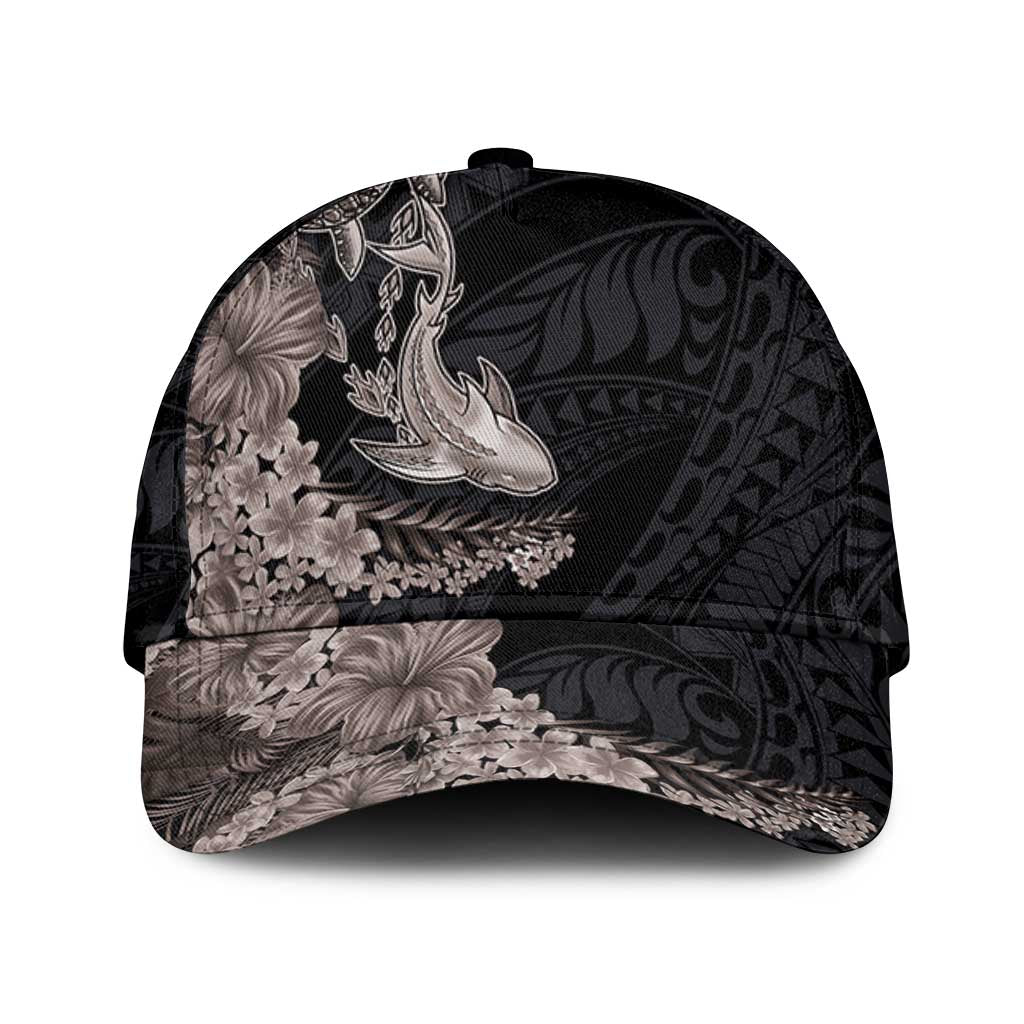 Hawaiian Tropical Plants Turtle and Shark Classic Cap Polynesian Art Tattoo Grayscale Color - Polynesian Pride