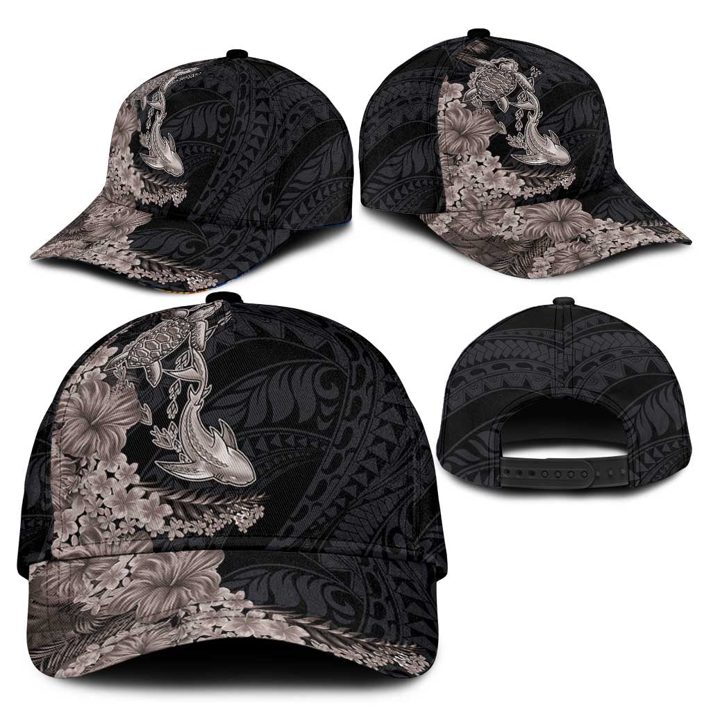 Hawaiian Tropical Plants Turtle and Shark Classic Cap Polynesian Art Tattoo Grayscale Color LT03 - Polynesian Pride