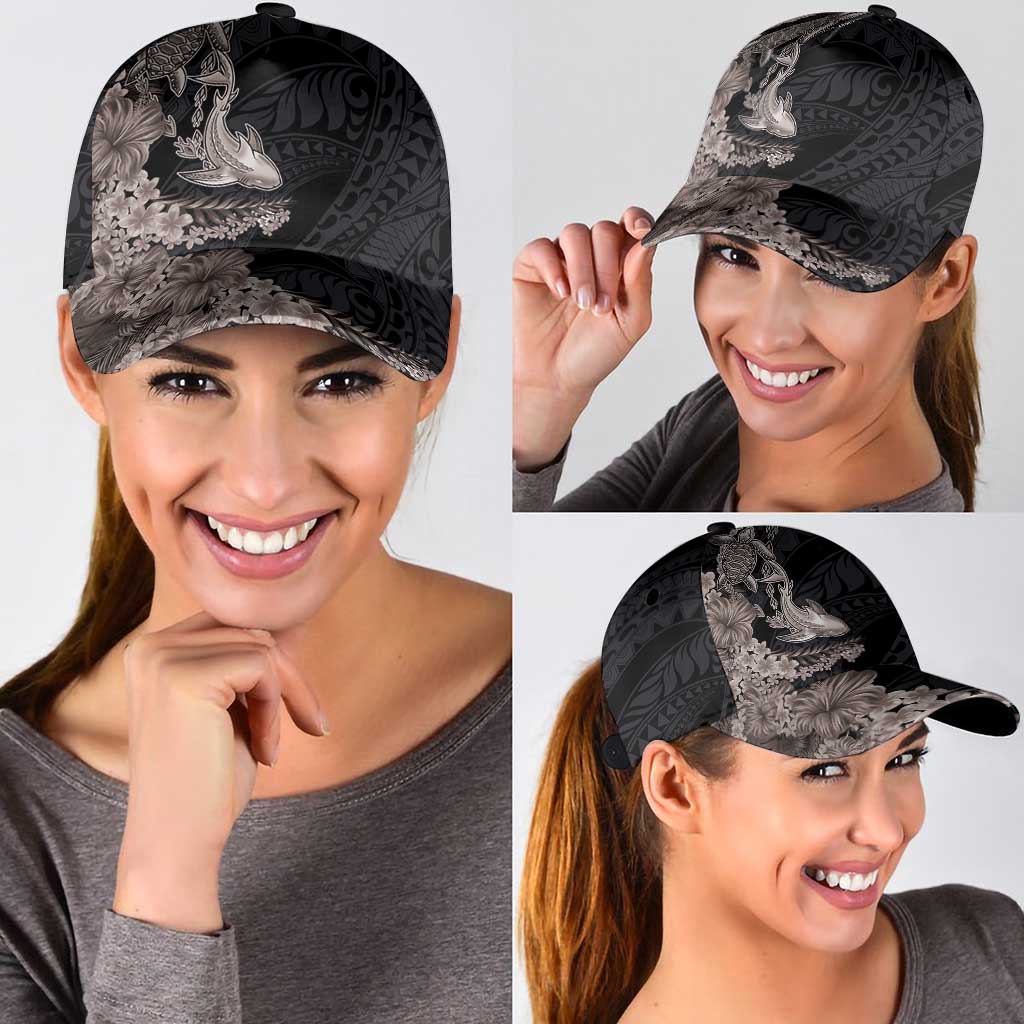Hawaiian Tropical Plants Turtle and Shark Classic Cap Polynesian Art Tattoo Grayscale Color LT03 - Polynesian Pride
