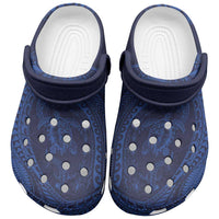 Hawaiian Turtle and Shark Clogs Shoes Kakau Tribal with Polynesian Pattern Blue Color