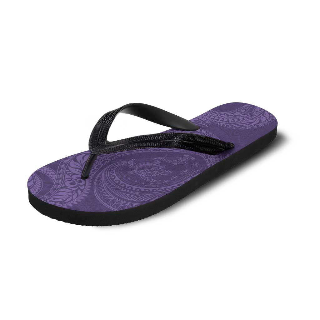 Hawaiian Turtle and Shark Flip Flops Kakau Tribal with Polynesian Pattern Purple Color