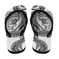 Hawaiian Turtle and Shark Flip Flops Kakau Tribal with Polynesian Pattern White Color