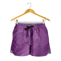 Hawaiian Turtle and Shark Shorts for Women Kakau Tribal with Polynesian Pattern Pink Color