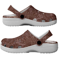 Hawaiian Turtles and Leis Clogs Shoes Tribal Kakau Pattern Mocha Mousse Color