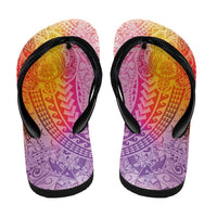 Hawaiian Turtles and Leis Flip Flops Tribal Kakau Pattern Magical Rainbow Sky