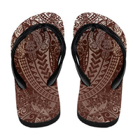 Hawaiian Turtles and Leis Flip Flops Tribal Kakau Pattern Mocha Mousse Color