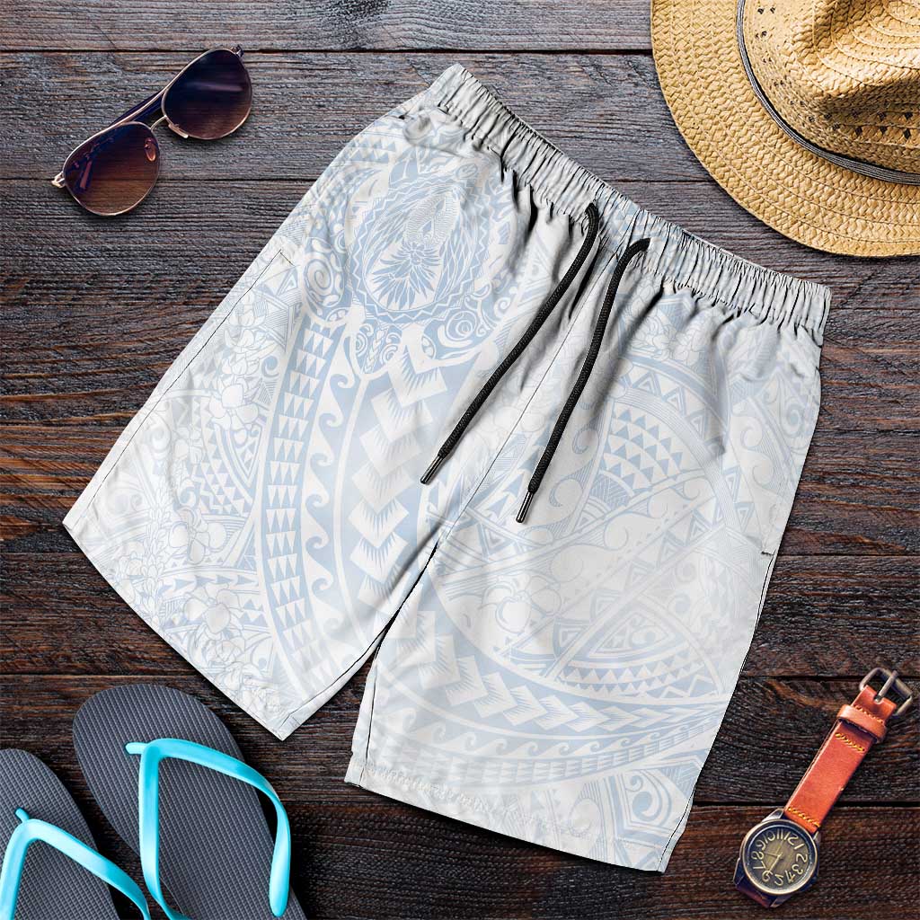 Hawaiian Turtles and Leis Shorts for Men Tribal Kakau Pattern Airy White Blue Cloud Vibe
