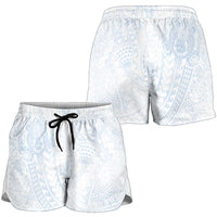 Hawaiian Turtles and Leis Shorts for Women Tribal Kakau Pattern Airy White Blue Cloud Vibe