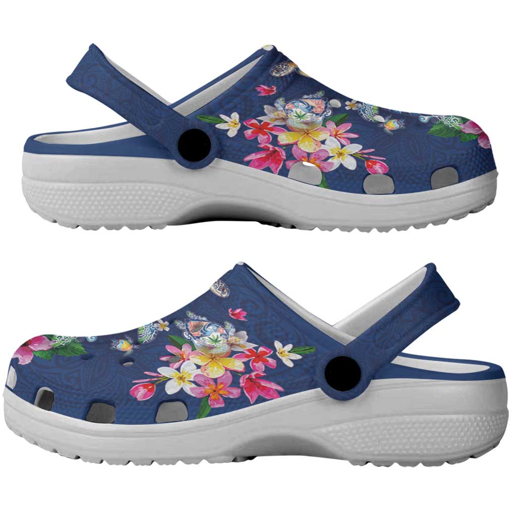 Hawaiian Turtles and Tropical Plants Clogs Shoes Blue Watercolor