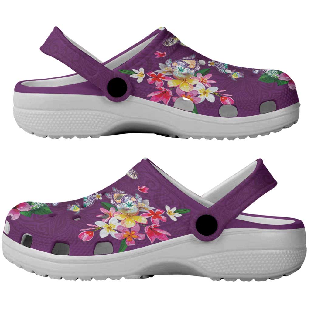 Hawaiian Turtles and Tropical Plants Clogs Shoes Purple Watercolor