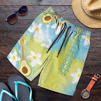 Hawaiian Ukulele Avocado Shorts for Men Leis and Polynesian Pattern