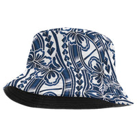 Hibiscus Bloom Island Tribal Waves Bucket Hat Blue Polynesian Pattern