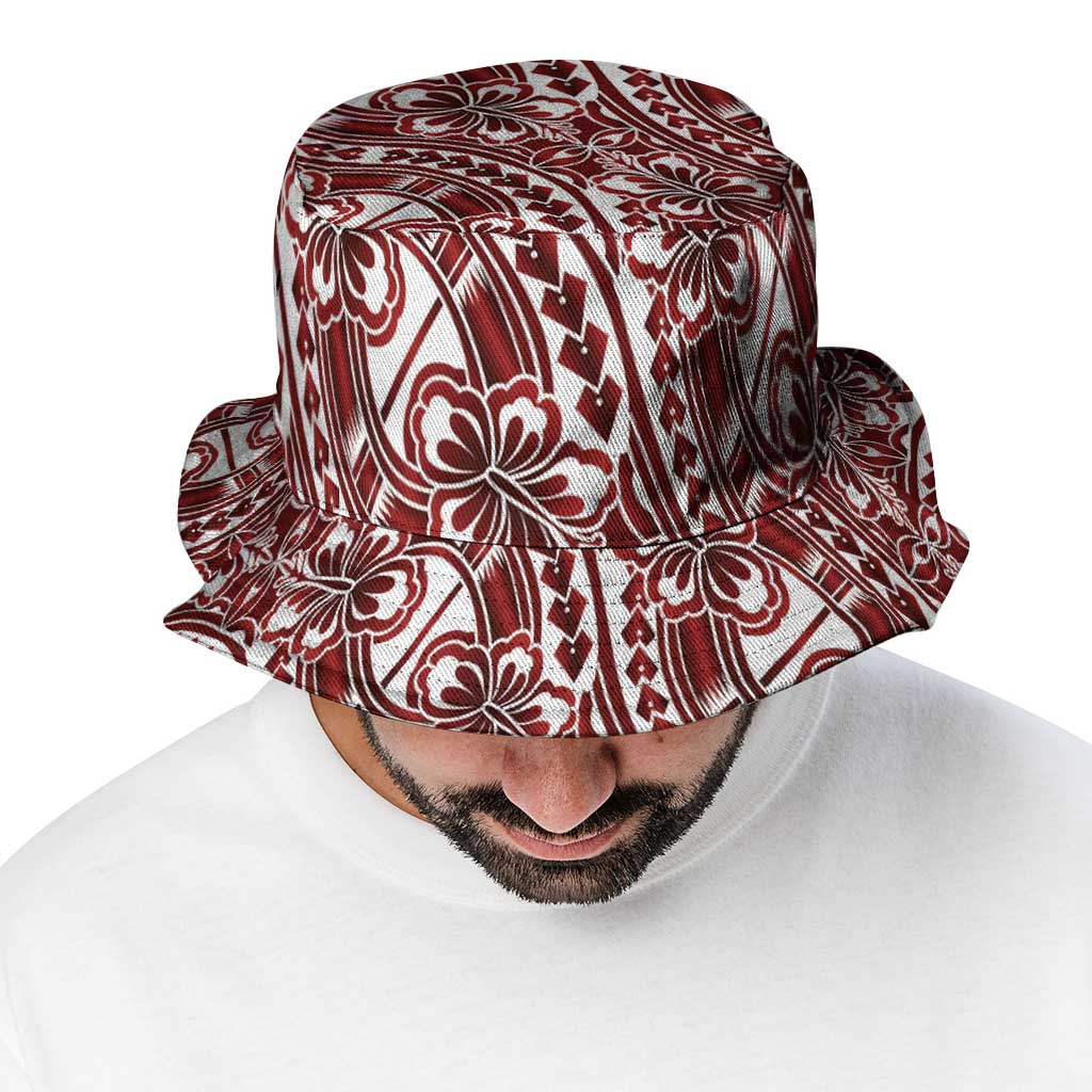 Hibiscus Bloom Island Tribal Waves Bucket Hat Red Polynesian Pattern LT01 - Polynesian Pride