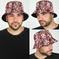 Hibiscus Bloom Island Tribal Waves Bucket Hat Red Polynesian Pattern LT01 - Polynesian Pride