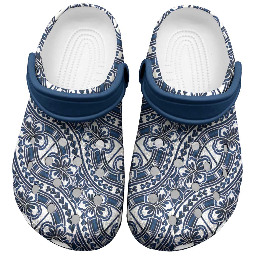 Hibiscus Bloom Island Tribal Waves Clogs Shoes Blue Polynesian Pattern LT01 Blue - Polynesian Pride
