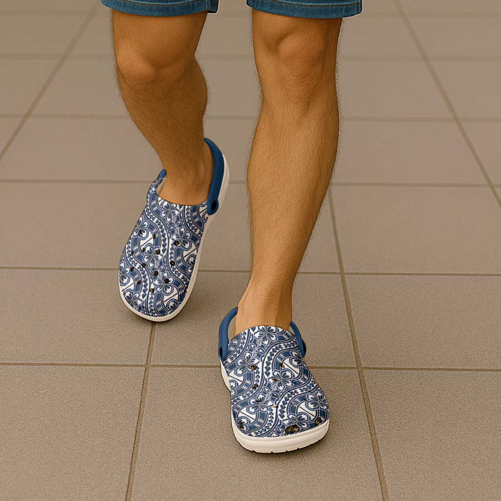 Hibiscus Bloom Island Tribal Waves Clogs Shoes Blue Polynesian Pattern LT01 - Polynesian Pride