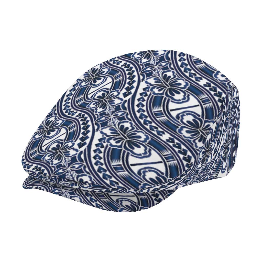 Hibiscus Bloom Island Tribal Waves Jeff Hat Blue Polynesian Pattern LT01 - Polynesian Pride